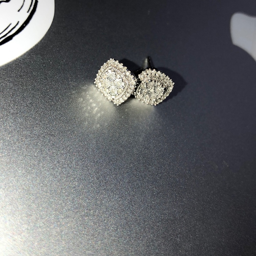 Diamond Square Stud Earrings in Sterling Silver